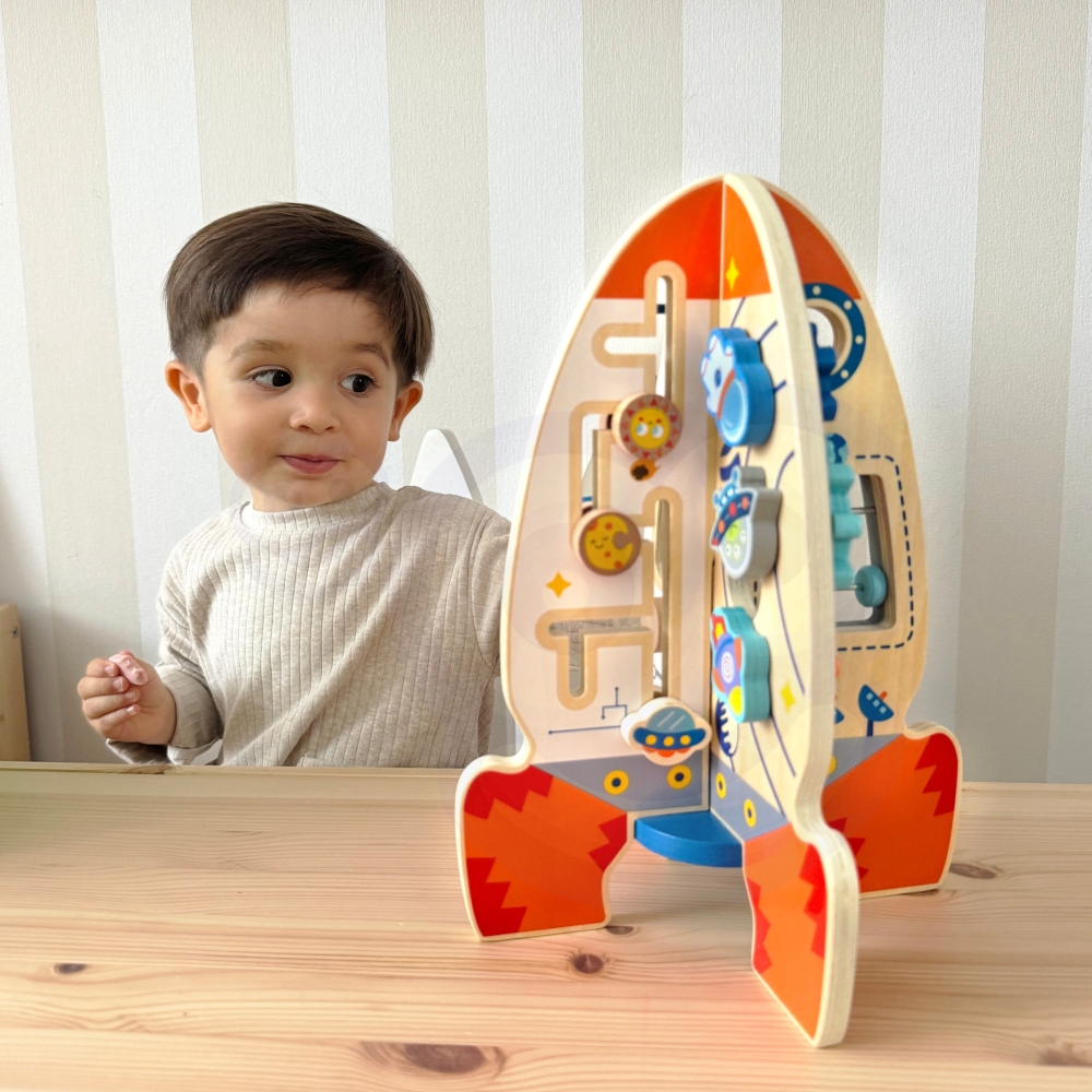 Didelis medinis edukacinis žaislas Tooky Toy daugiafunkcinė raketa-Žaislai, Kūdikiams, Žaislai mažyliams (iki 4 m.