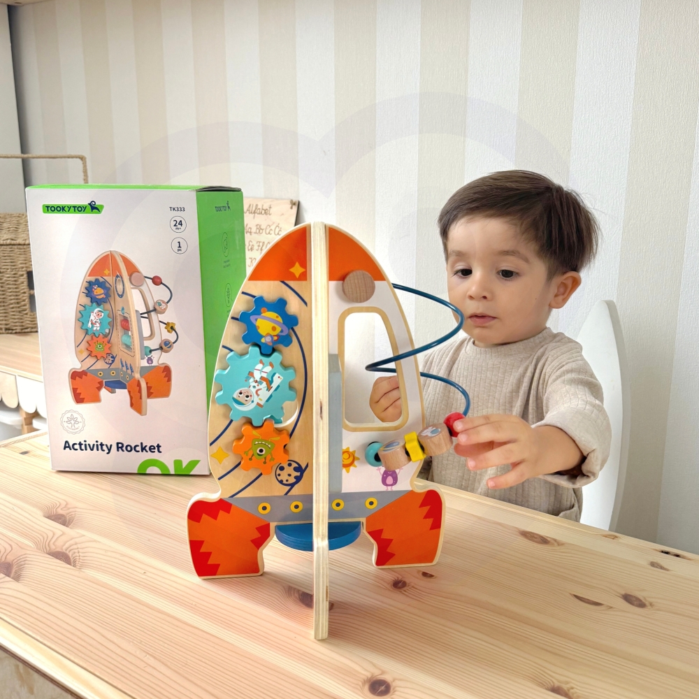Didelis medinis edukacinis žaislas Tooky Toy daugiafunkcinė raketa-Žaislai, Kūdikiams, Žaislai mažyliams (iki 4 m.