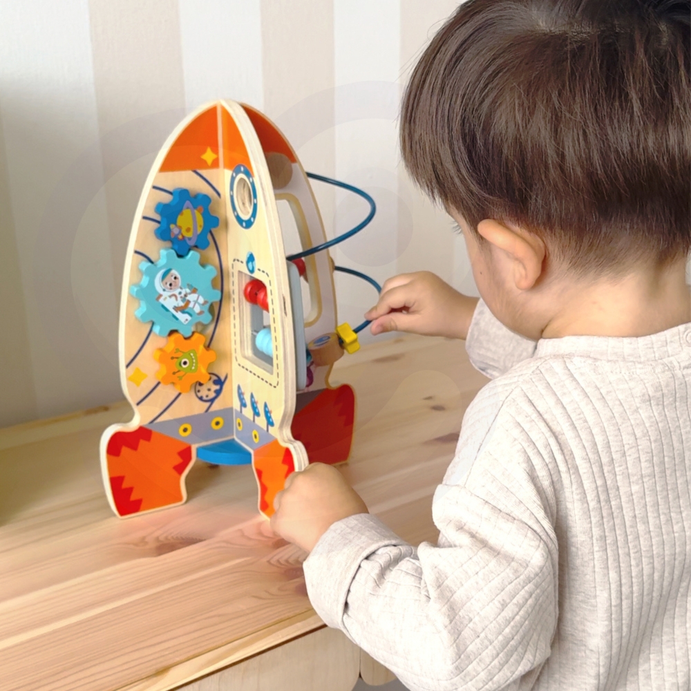 Didelis medinis edukacinis žaislas Tooky Toy daugiafunkcinė raketa-Žaislai, Kūdikiams, Žaislai mažyliams (iki 4 m.