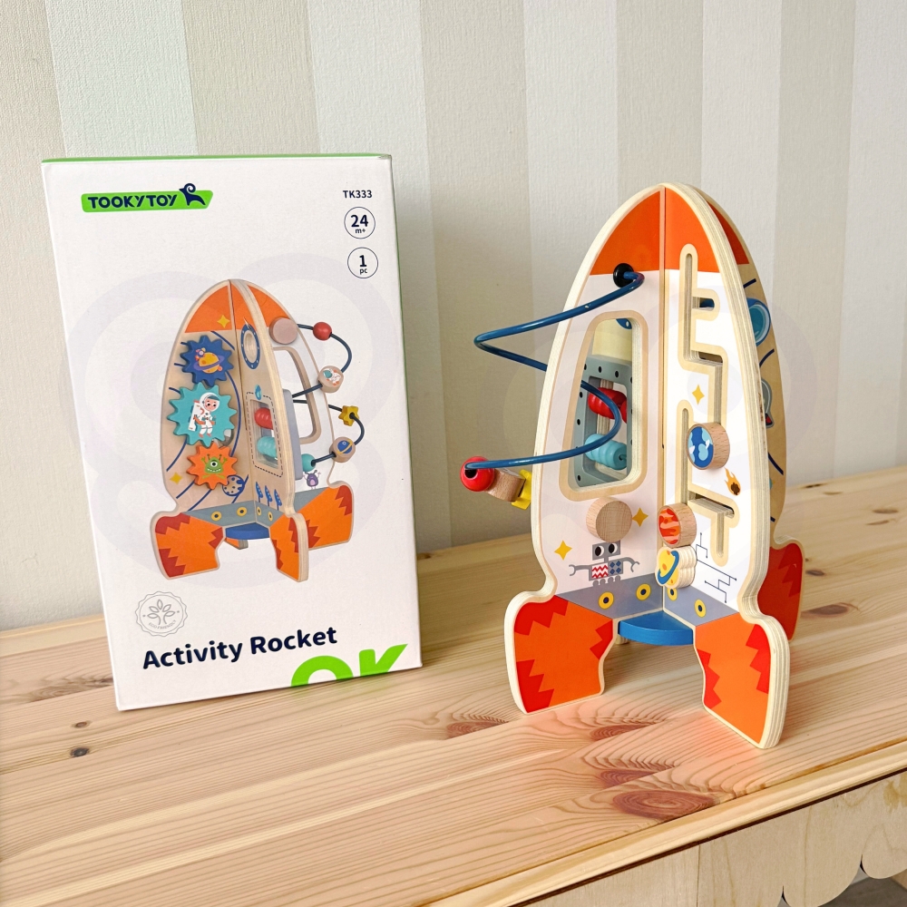 Didelis medinis edukacinis žaislas Tooky Toy daugiafunkcinė raketa-Žaislai, Kūdikiams, Žaislai mažyliams (iki 4 m.