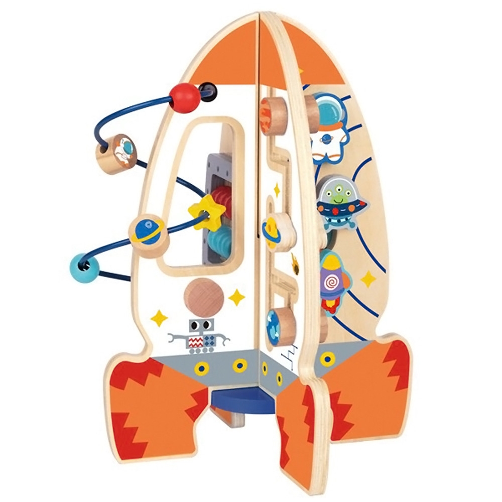 Didelis medinis edukacinis žaislas Tooky Toy daugiafunkcinė raketa-Žaislai, Kūdikiams, Žaislai mažyliams (iki 4 m.