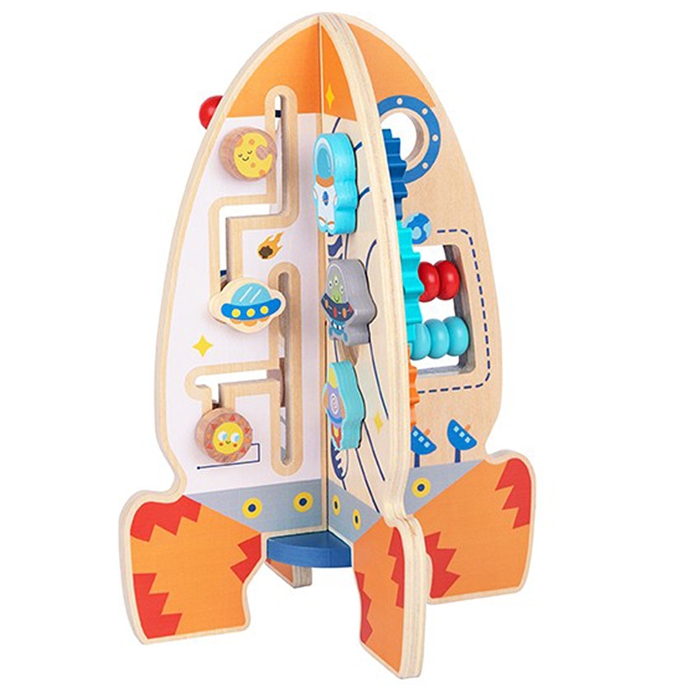Didelis medinis edukacinis žaislas Tooky Toy daugiafunkcinė raketa-Žaislai, Kūdikiams, Žaislai mažyliams (iki 4 m.