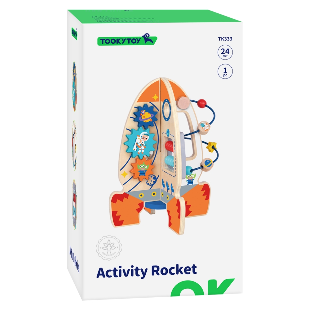 Didelis medinis edukacinis žaislas Tooky Toy daugiafunkcinė raketa-Žaislai, Kūdikiams, Žaislai mažyliams (iki 4 m.