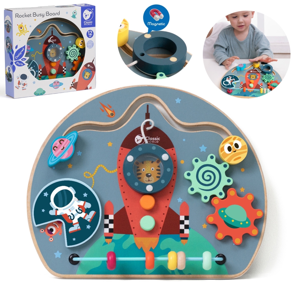 Daugiafunkcinė edukacinė lenta CLASSIC WORLD 6-in-1 Rocket-Žaislai, Kūdikiams, Mediniai, Žaislai mažyliams (iki 4 m.