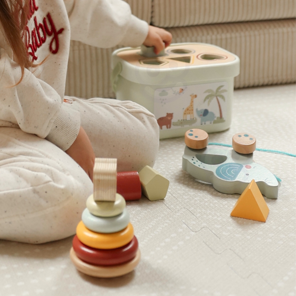 Lavinamasis rinkinys WOOPIE GREEN Box Sorter Box 3in1 Elephant Pyramid Blocks FSC-Žaislai, Kūdikiams, Žaislai mažyliams (iki 4 m