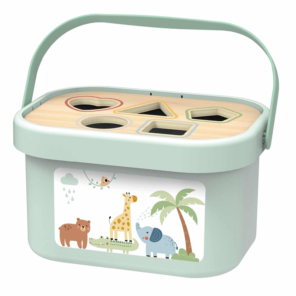 Lavinamasis rinkinys WOOPIE GREEN Box Sorter Box 3in1 Elephant Pyramid Blocks FSC-Žaislai, Kūdikiams, Žaislai mažyliams (iki 4 m
