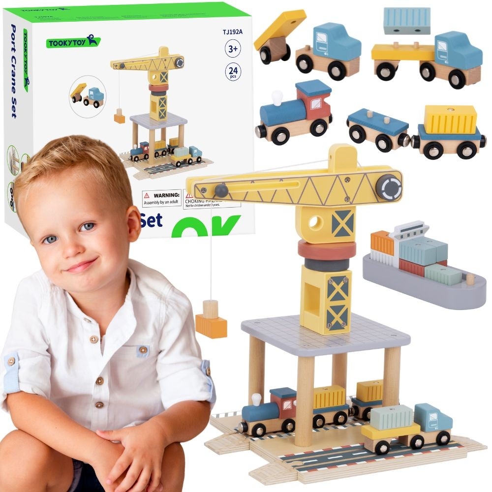 Medinis Uosto krano rinkinys TOOKY TOY-Žaislai, Auto ir transporto žaislai, Garažai, trasos ir kita-e-vaikas