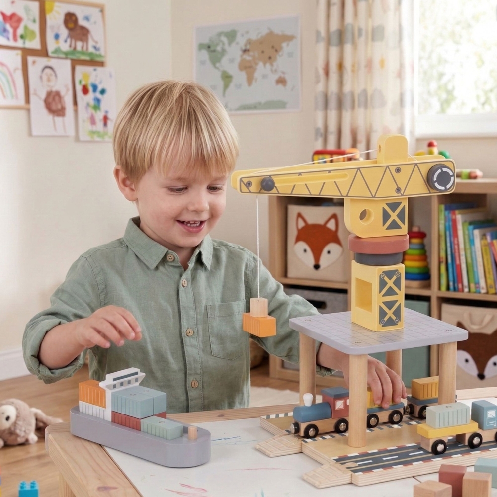 Medinis Uosto krano rinkinys TOOKY TOY-Žaislai, Auto ir transporto žaislai, Garažai, trasos ir kita-e-vaikas