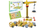 WOOPIE GREEN Drewniany Plac Budowy 5w1 Ruchomy Dźwig XXL Pojazdy Budowlane 13 el.