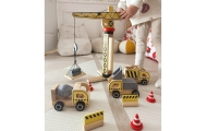 WOOPIE GREEN Drewniany Plac Budowy 5w1 Ruchomy Dźwig XXL Pojazdy Budowlane 13 el.