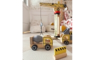 WOOPIE GREEN Drewniany Plac Budowy 5w1 Ruchomy Dźwig XXL Pojazdy Budowlane 13 el.