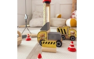 WOOPIE GREEN Drewniany Plac Budowy 5w1 Ruchomy Dźwig XXL Pojazdy Budowlane 13 el.