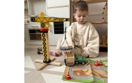 WOOPIE GREEN Drewniany Plac Budowy 5w1 Ruchomy Dźwig XXL Pojazdy Budowlane 13 el.
