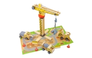 WOOPIE GREEN Drewniany Plac Budowy 5w1 Ruchomy Dźwig XXL Pojazdy Budowlane 13 el.