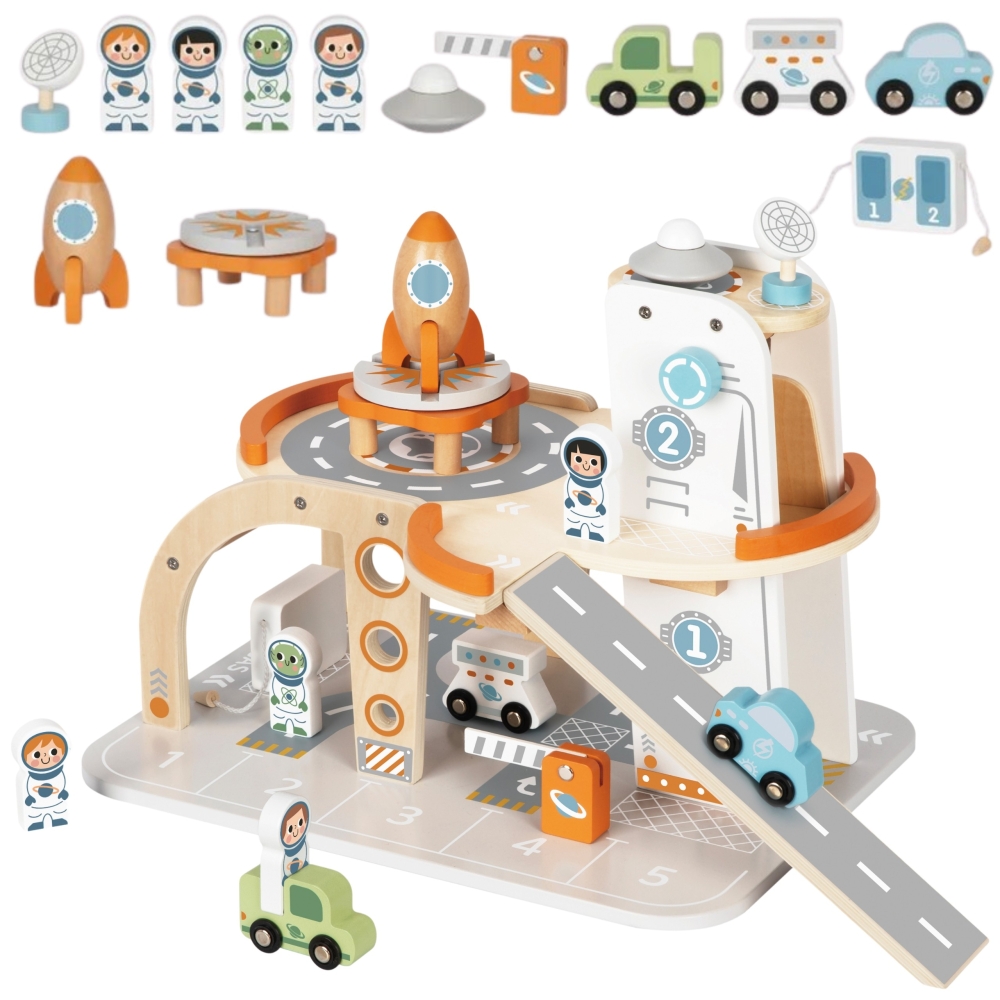 Medinė kosmoso stoties automobilių stovėjimo aikštelė TOOKY TOY