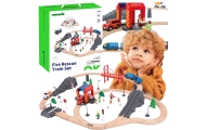 Tooky Toy Drewniana Kolejka Elektryczna Straż Pożarna Efekty Dźwiękowe 70 el.
