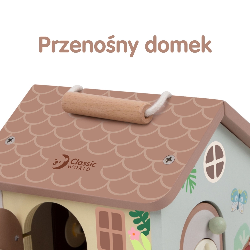 Medinis edukacinis sensorinis namelis CLASSIC WORLD su spynomis ir raktais 11el.-Žaislai, Kūdikiams, Žaislai mažyliams (iki 4 m.