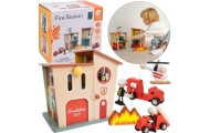 CLASSIC WORLD Remiza Strażacka Drewniana Garaż Auto Helikopter Figurki 13el.
