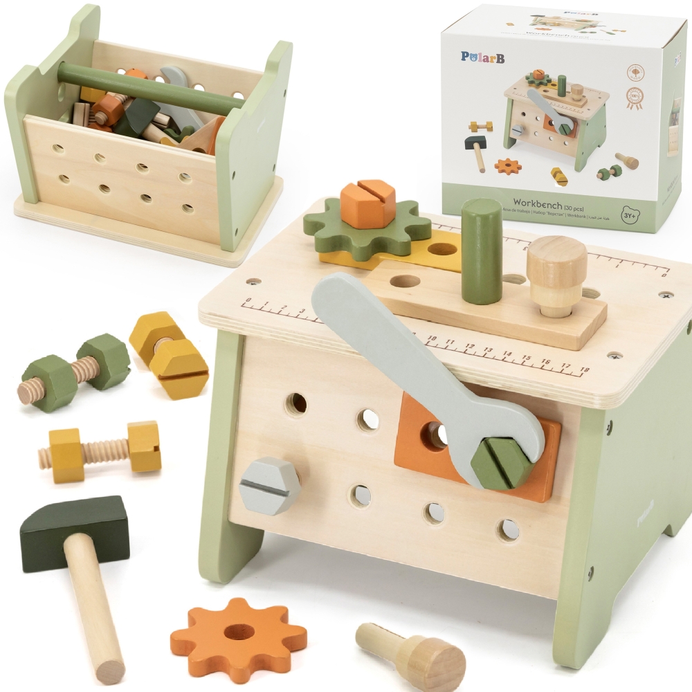 Medinis įrankių dėžės rinkinys VIGA PolarB Mini Workshop 2-in-1-Žaislai, Profesijos, buities žaislai, Mediniai, Meistro žaislai-