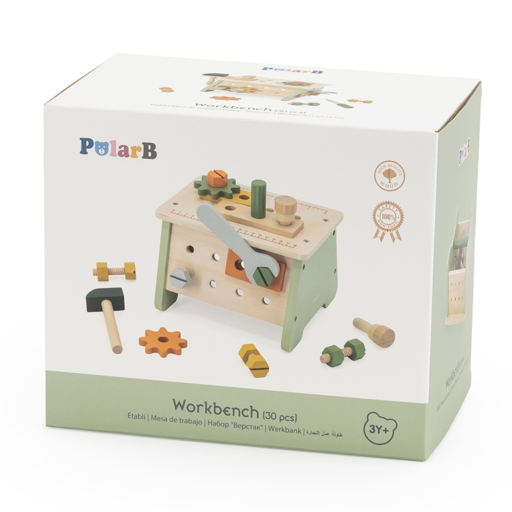 Medinis įrankių dėžės rinkinys VIGA PolarB Mini Workshop 2-in-1-Žaislai, Profesijos, buities žaislai, Mediniai, Meistro žaislai-