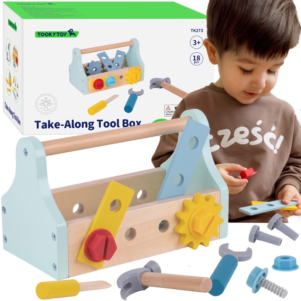 TOOKY TOY Medinė įrankių dėžė 18 el.