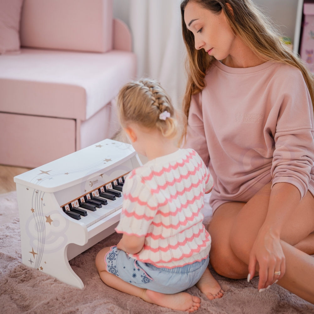 Vaikiškas medinis pianinas CLASSIC WORLD + mokomoji knyga-Žaislai, Muzikiniai-e-vaikas