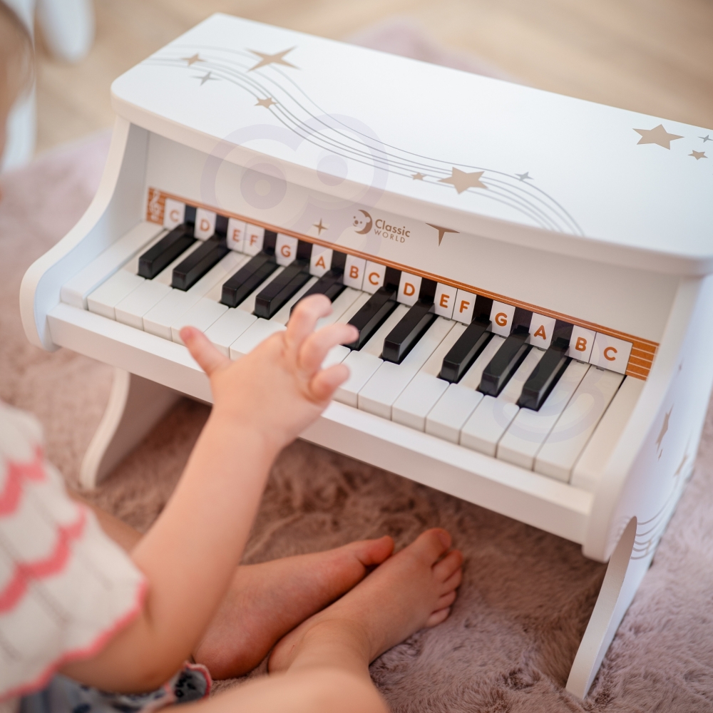 Vaikiškas medinis pianinas CLASSIC WORLD + mokomoji knyga-Žaislai, Muzikiniai-e-vaikas