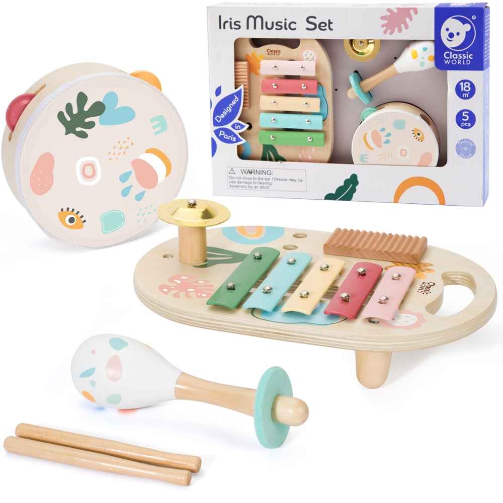 Muzikos instrumentų rinkinys vaikams CLASSIC WORLD cimbolai būgnas barškučiai 5 vnt-Žaislai, Muzikiniai-e-vaikas
