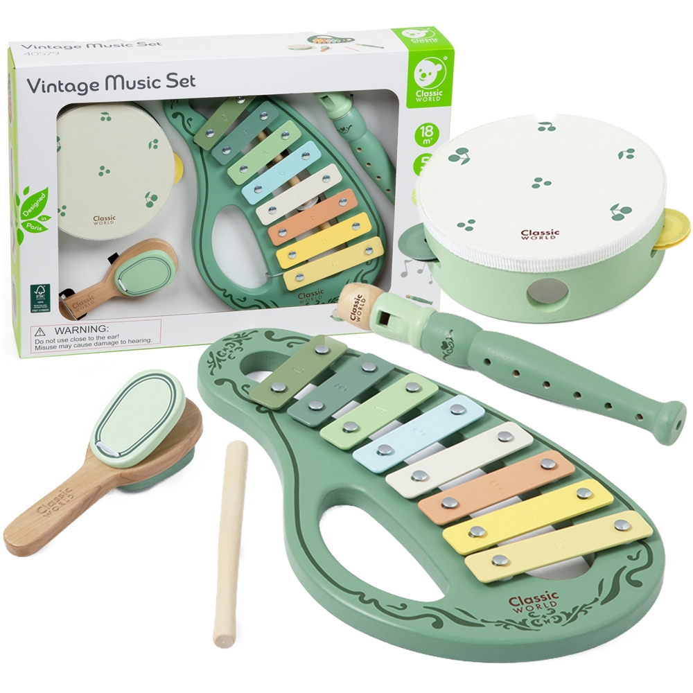 CLASSIC WORLD medinių vintažinių muzikos instrumentų rinkinys 18ms+