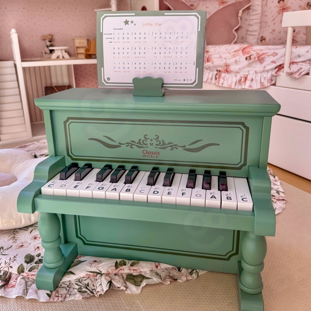 Medinis pianinas CLASSIC WORLD Vintage Piano + mokymosi knygelė-Žaislai, Muzikiniai, Mediniai-e-vaikas