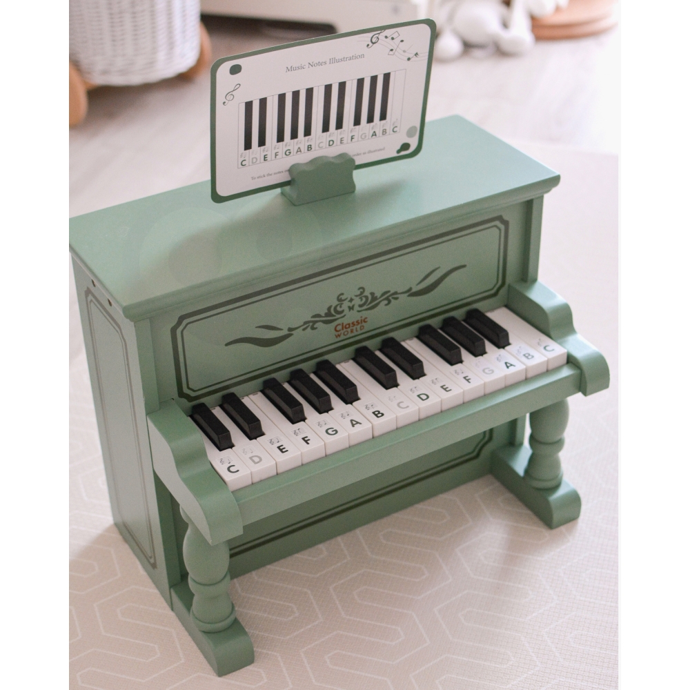 Medinis pianinas CLASSIC WORLD Vintage Piano + mokymosi knygelė-Žaislai, Muzikiniai, Mediniai-e-vaikas