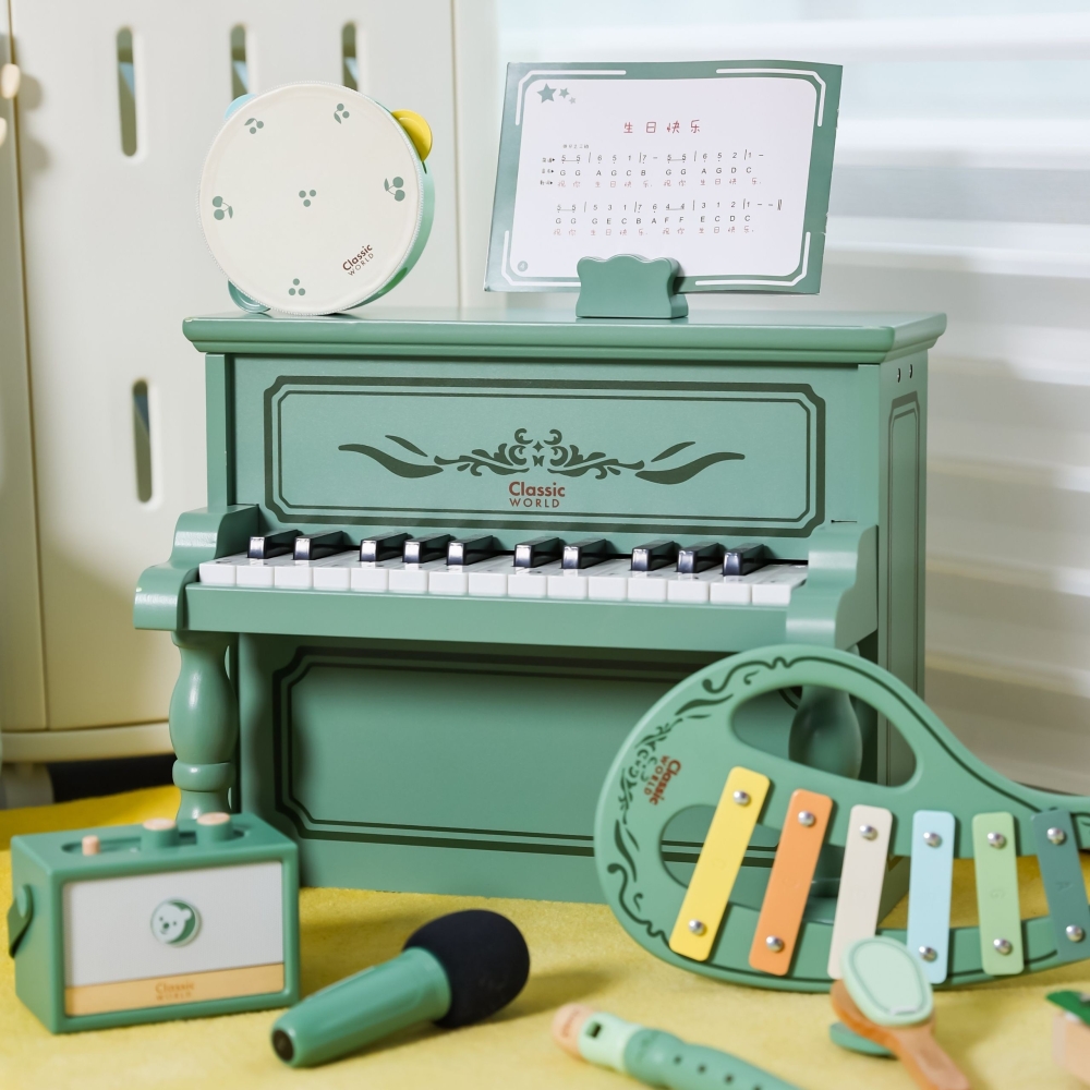 Medinis pianinas CLASSIC WORLD Vintage Piano + mokymosi knygelė-Žaislai, Muzikiniai, Mediniai-e-vaikas