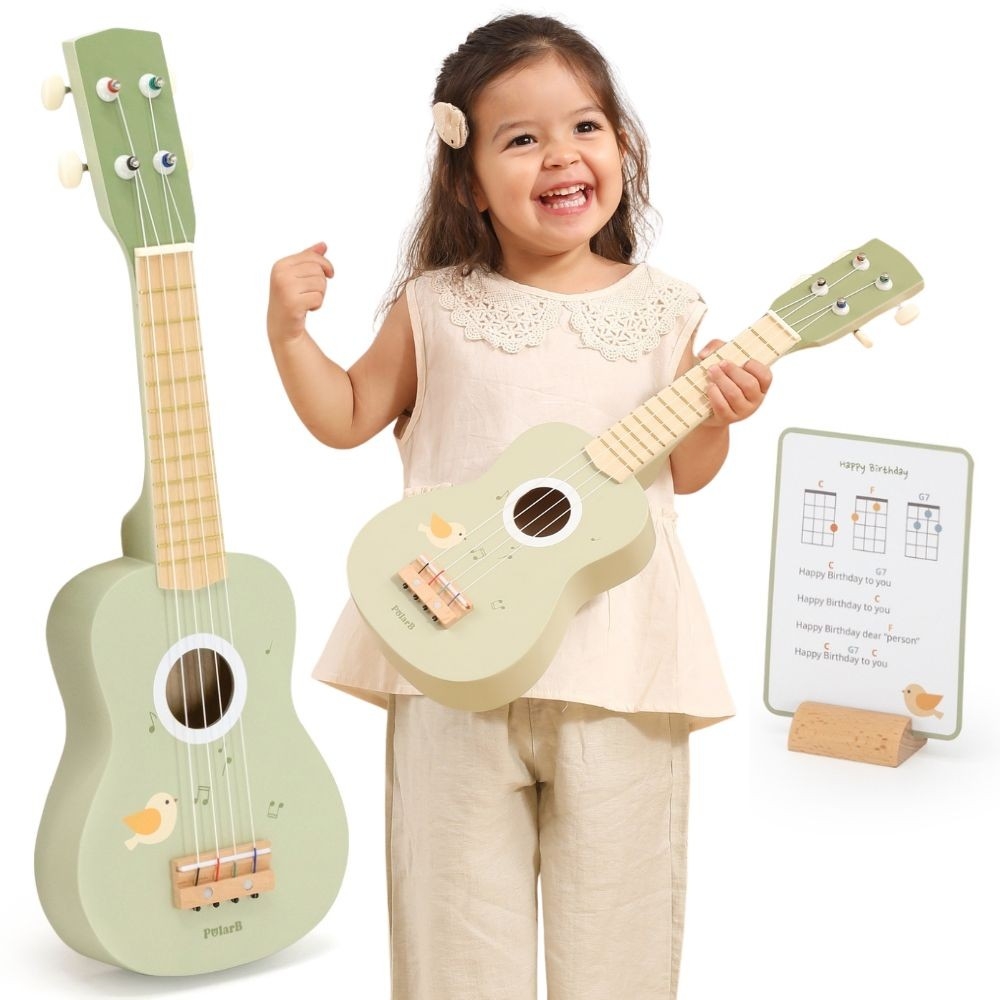 Medinė ukulelės gitara vaikams Viga žalia su natomis-Žaislai, Muzikiniai-e-vaikas