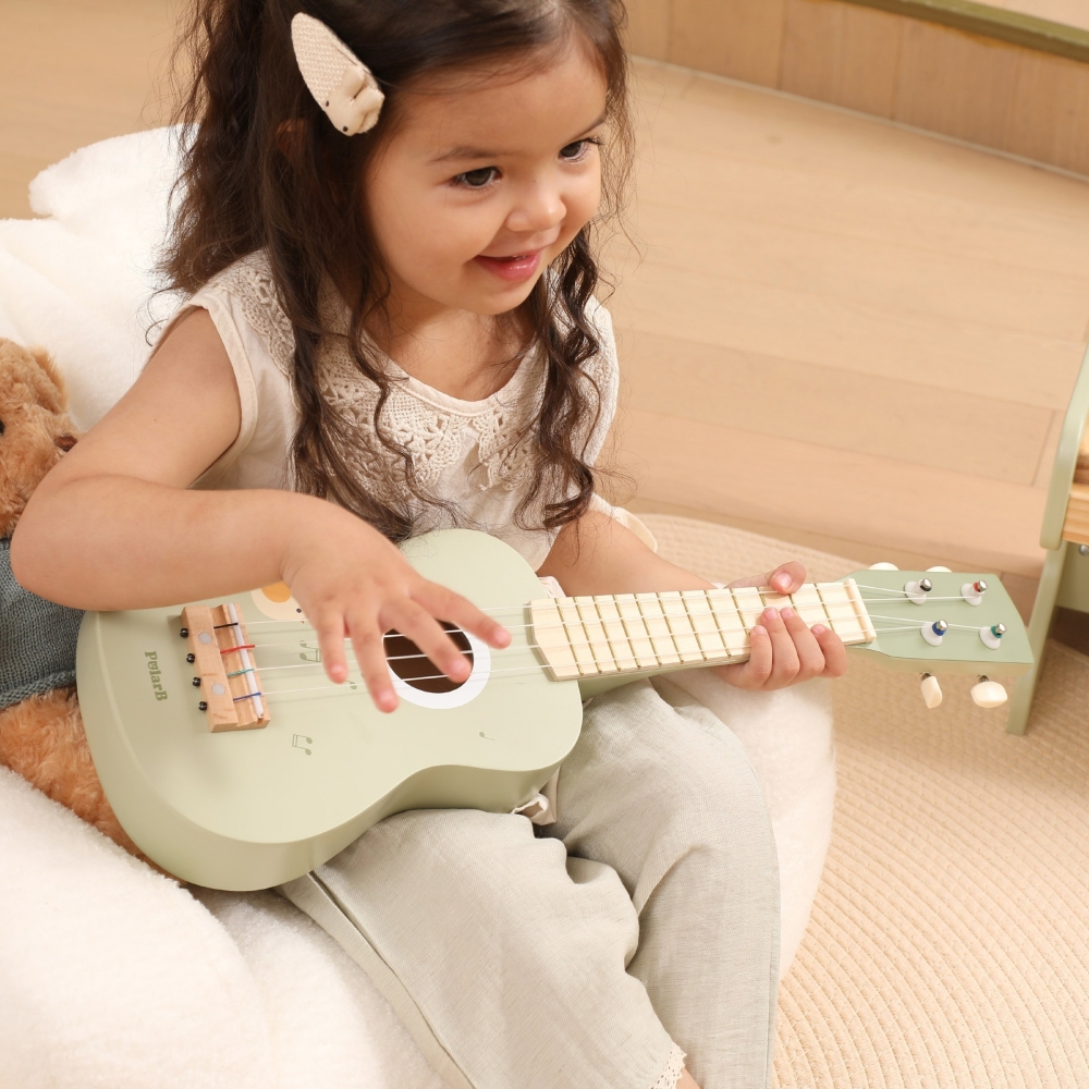 Medinė ukulelės gitara vaikams Viga žalia su natomis-Žaislai, Muzikiniai-e-vaikas