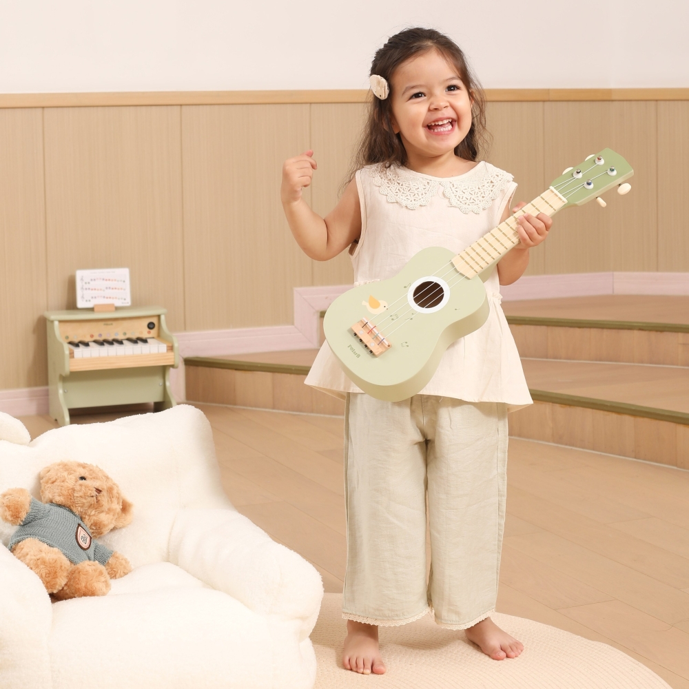 Medinė ukulelės gitara vaikams Viga žalia su natomis-Žaislai, Muzikiniai-e-vaikas