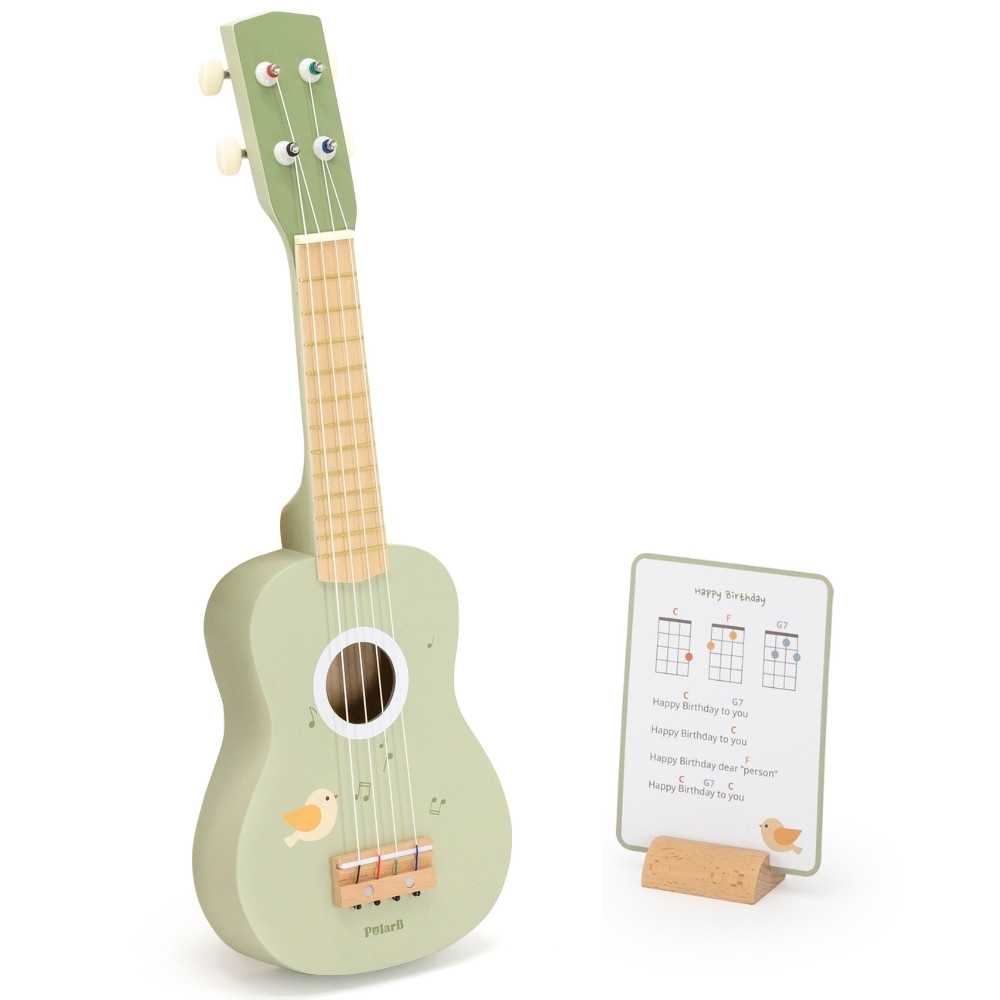 Medinė ukulelės gitara vaikams Viga žalia su natomis-Žaislai, Muzikiniai-e-vaikas