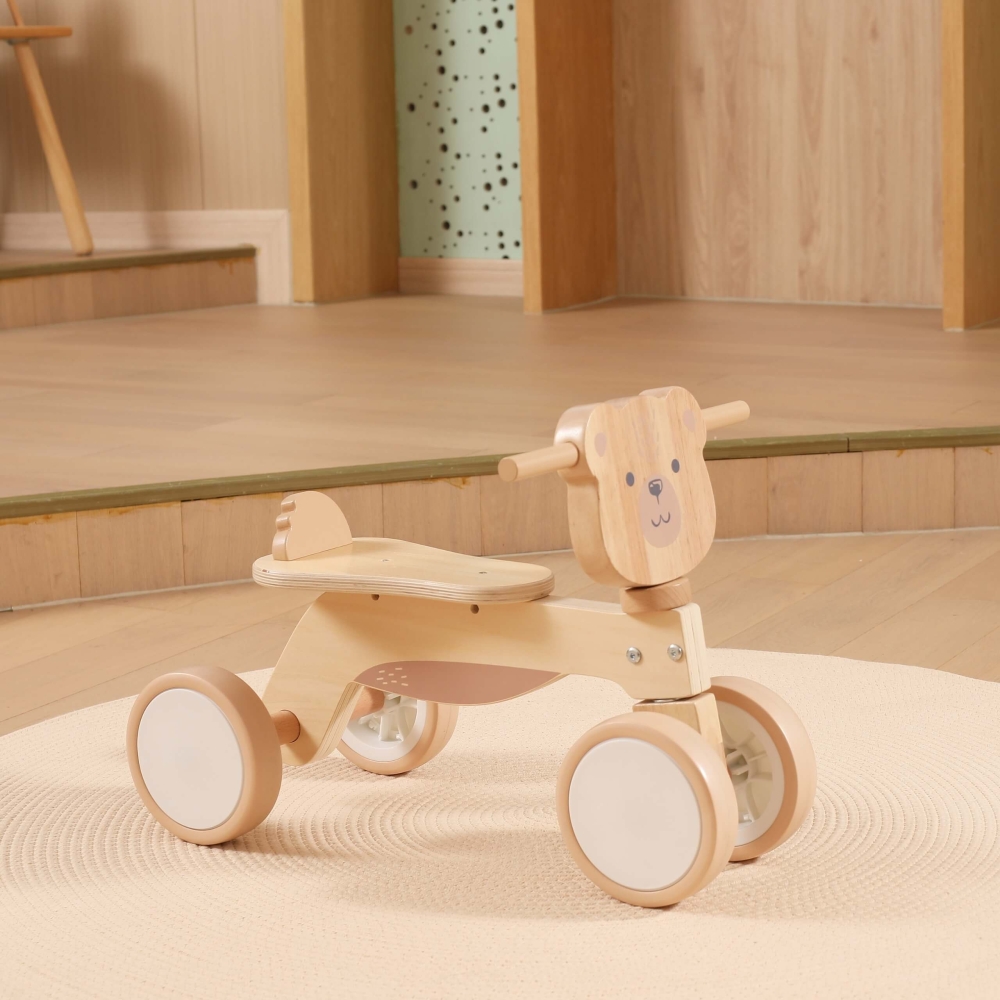 VIGA PolarB Wooden Ride-on Brown Teddy Bear with Soft Wheels 