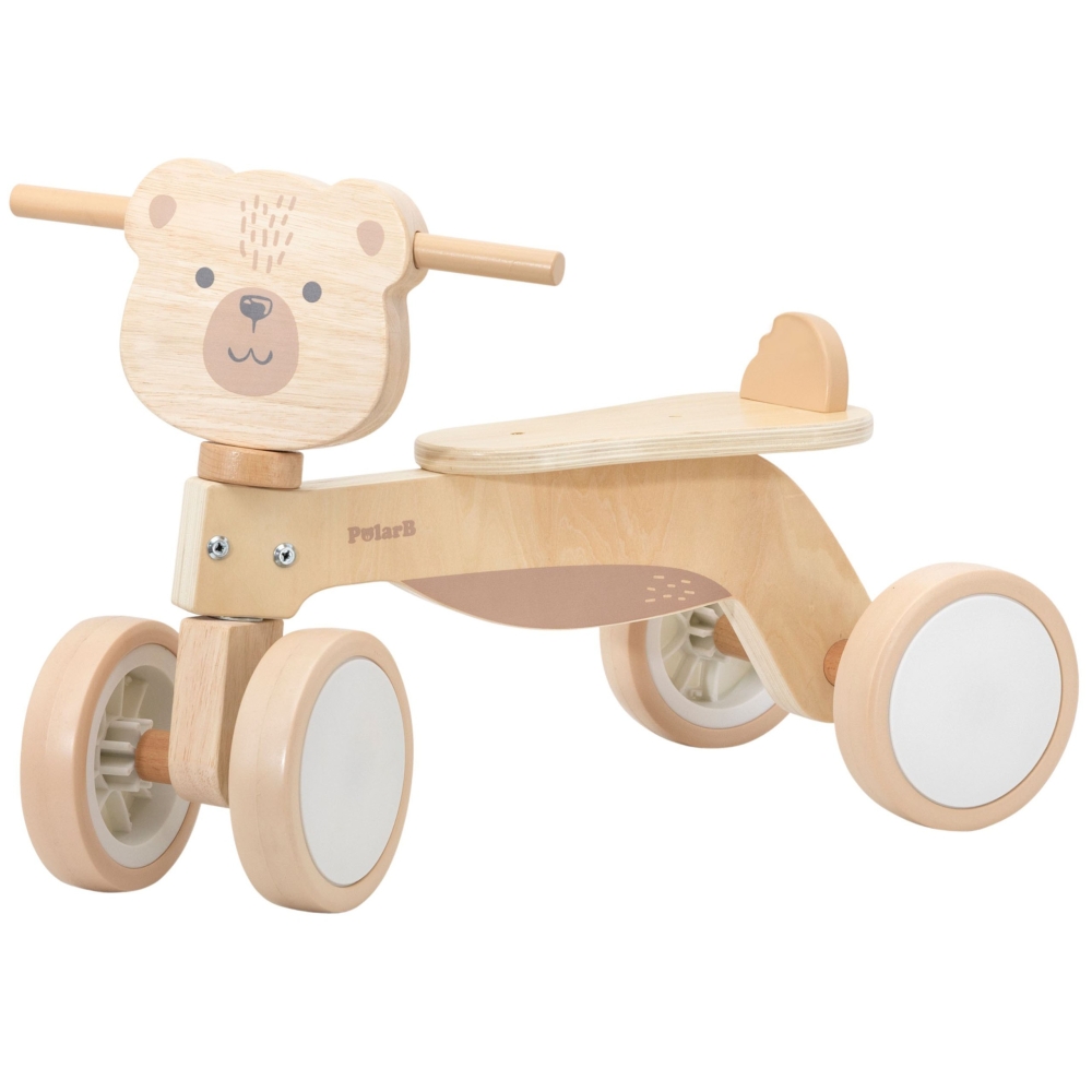 VIGA PolarB Wooden Ride-on Brown Teddy Bear with Soft Wheels 