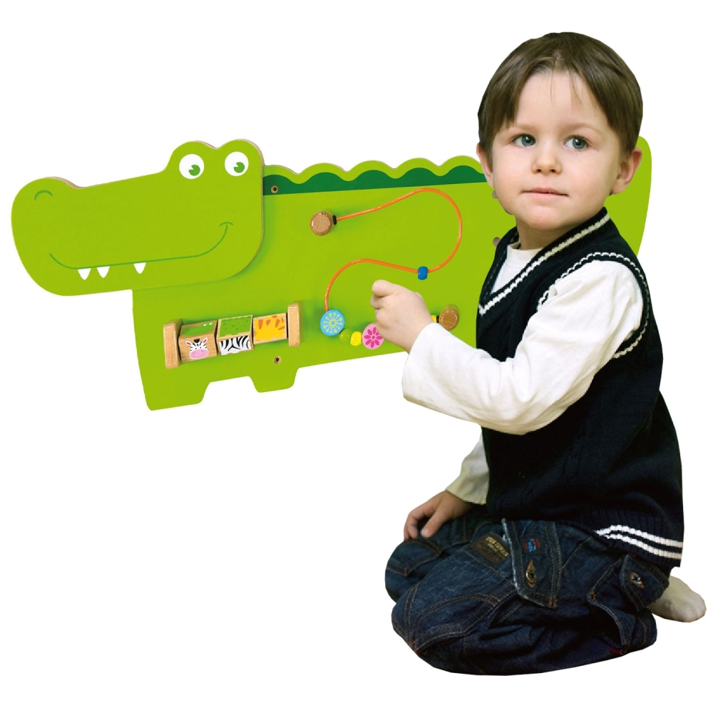 Medinė sensorinė lenta VIGA krokodilas FSC Montessori 91x32x6 cm-Žaislai, Lavinamieji žaislai, Veiklos centrai-e-vaikas