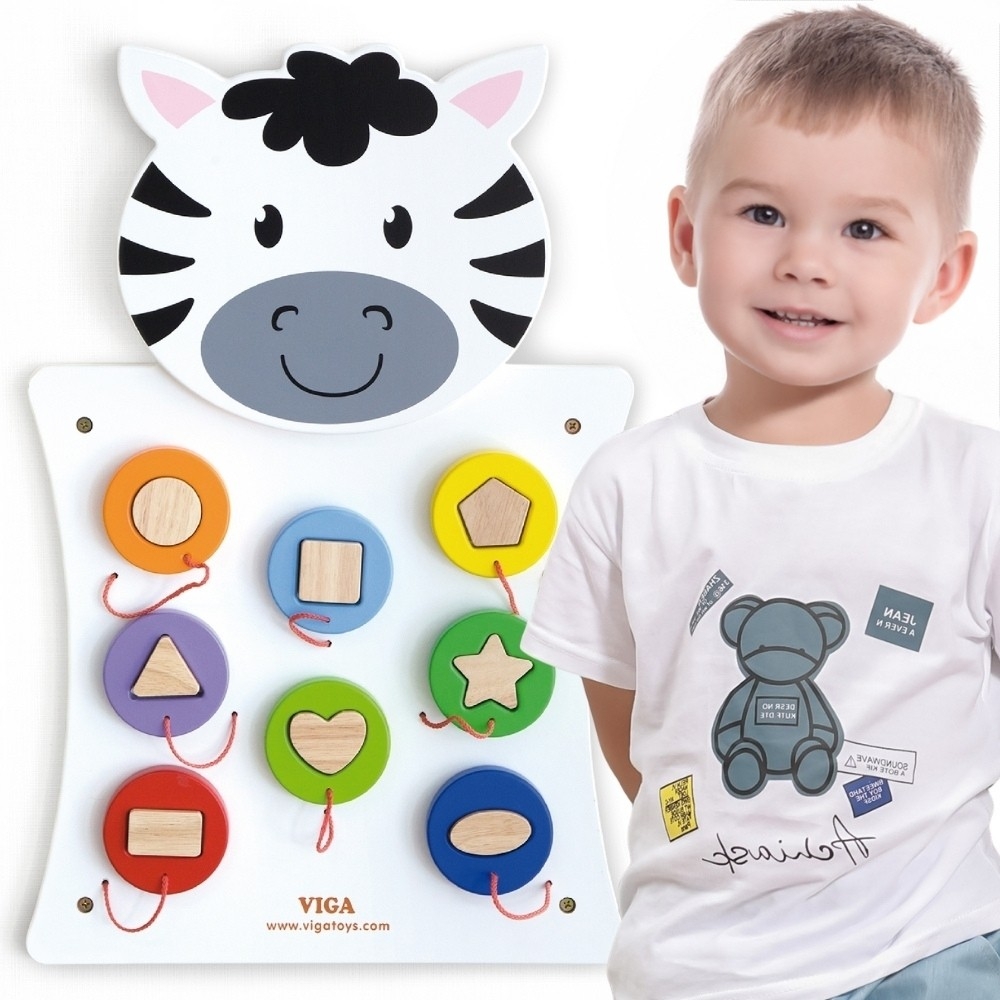 Medinė sieninė edukacinė lenta VIGA Zebras FSC Montessori sertifikatas