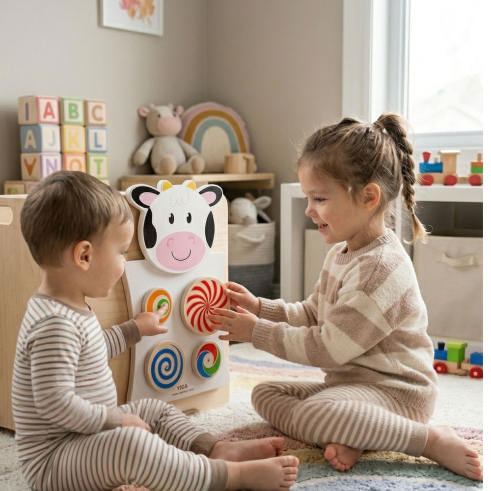 Medinė edukacinė lenta VIGA Karvė su FSC ir Montessori sertifikatais-Žaislai, Lavinamieji žaislai, Veiklos centrai-e-vaikas