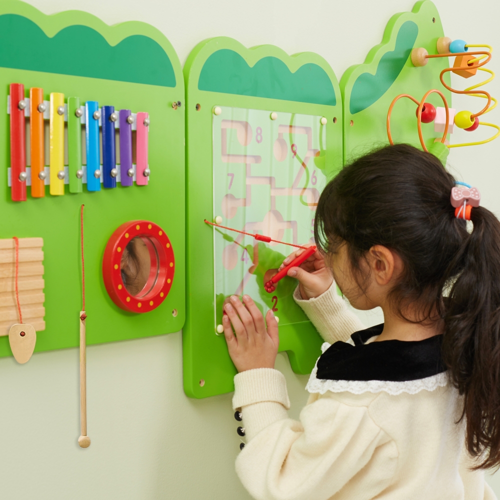 Medinė sensorinė lenta VIGA krokodilas FSC Montessori sertifikatas-Žaislai, Lavinamieji žaislai, Veiklos centrai-e-vaikas