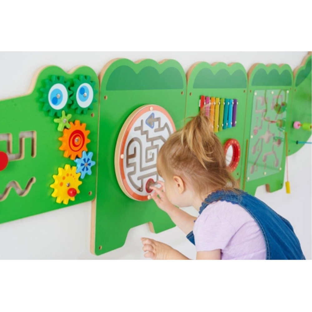 Medinė sensorinė lenta VIGA krokodilas FSC Montessori sertifikatas-Žaislai, Lavinamieji žaislai, Veiklos centrai-e-vaikas