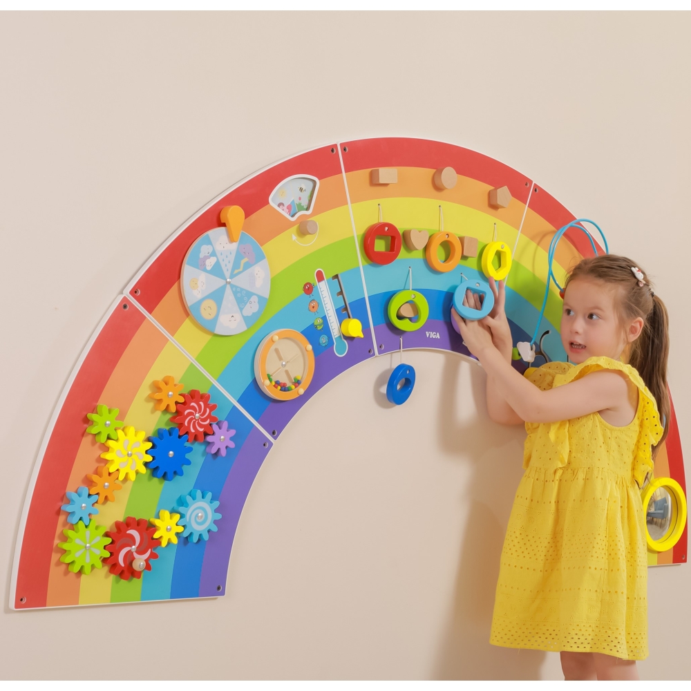 Medinė sensorinė-edukacinė lenta VIGA EDU Rainbow su FSC sertifikatu-Žaislai, Lavinamieji žaislai, Veiklos centrai-e-vaikas