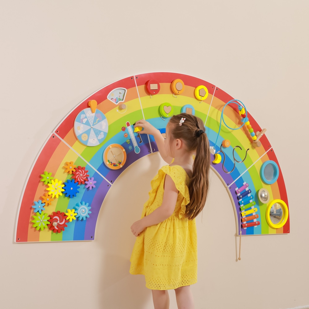 Medinė sensorinė-edukacinė lenta VIGA EDU Rainbow su FSC sertifikatu-Žaislai, Lavinamieji žaislai, Veiklos centrai-e-vaikas