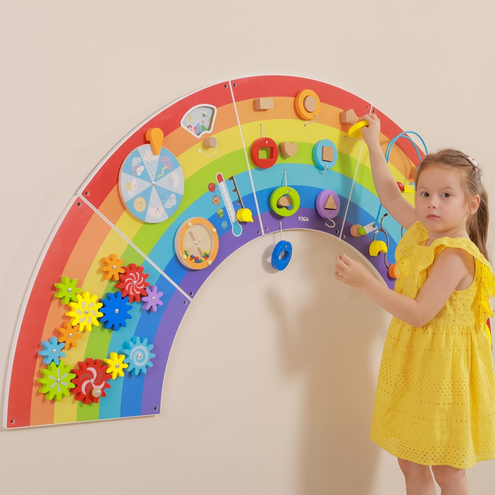 Medinė sensorinė-edukacinė lenta VIGA EDU Rainbow su FSC sertifikatu-Žaislai, Lavinamieji žaislai, Veiklos centrai-e-vaikas