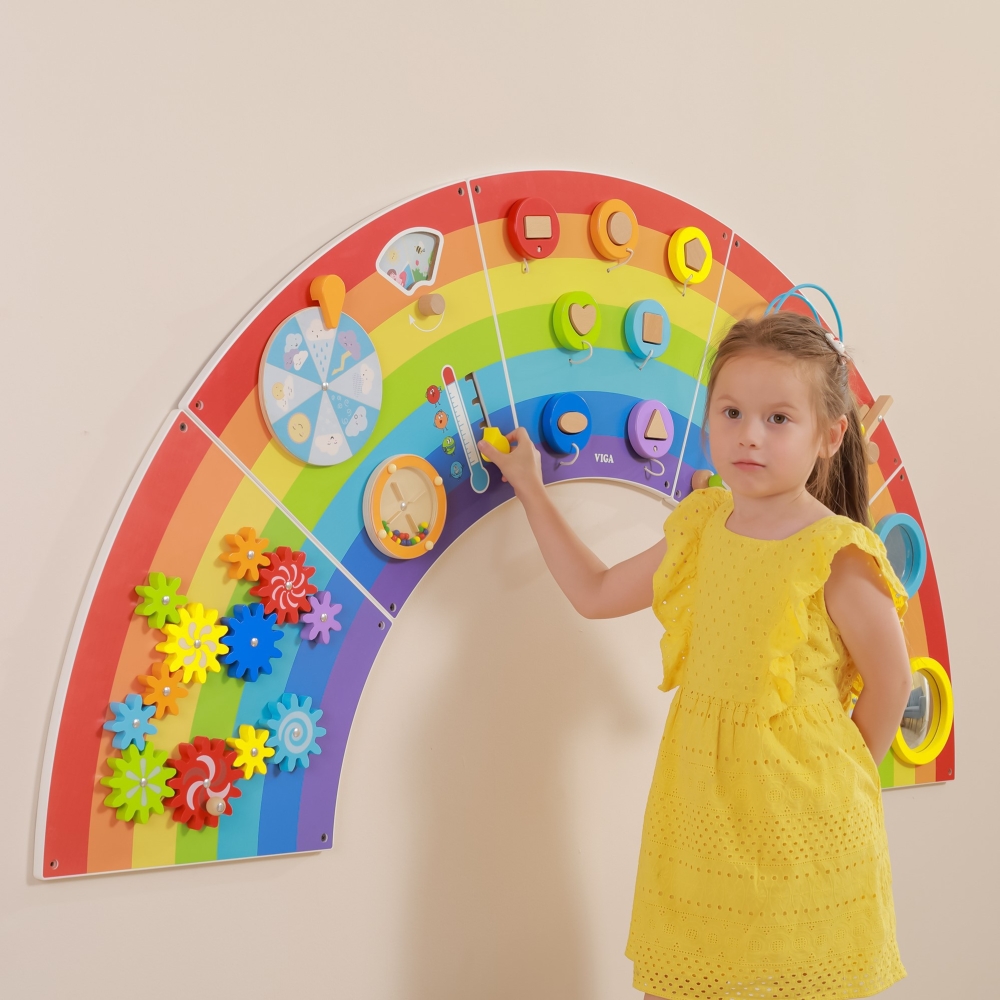 Medinė sensorinė-edukacinė lenta VIGA EDU Rainbow su FSC sertifikatu-Žaislai, Lavinamieji žaislai, Veiklos centrai-e-vaikas