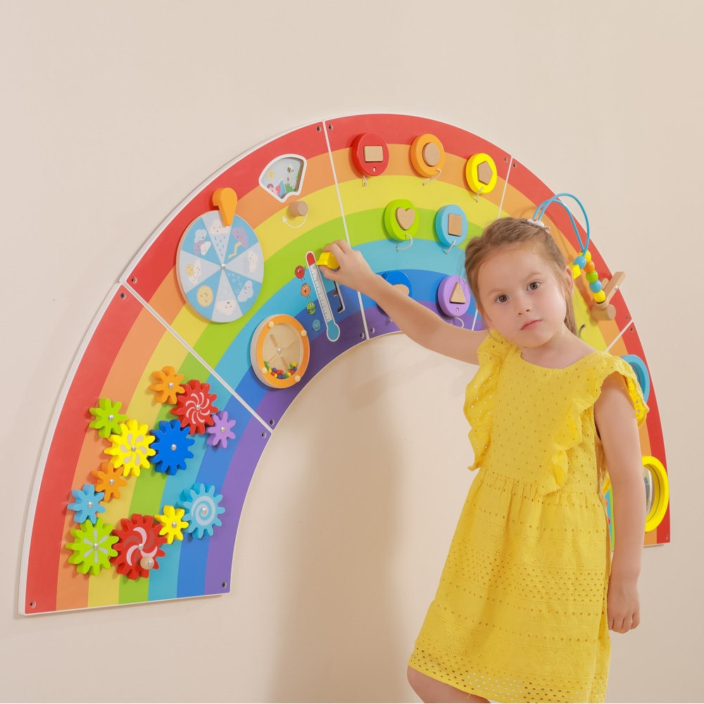 Medinė sensorinė-edukacinė lenta VIGA EDU Rainbow su FSC sertifikatu-Žaislai, Lavinamieji žaislai, Veiklos centrai-e-vaikas