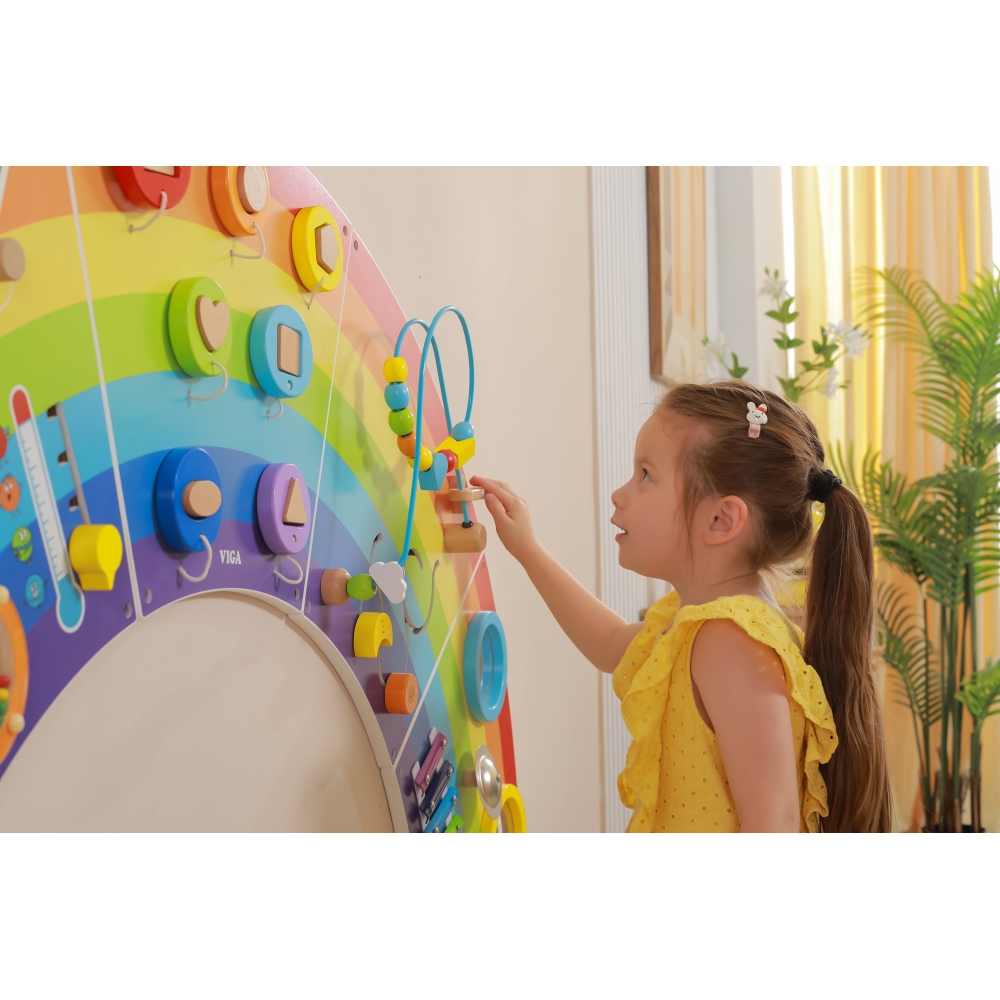 Medinė sensorinė-edukacinė lenta VIGA EDU Rainbow su FSC sertifikatu-Žaislai, Lavinamieji žaislai, Veiklos centrai-e-vaikas
