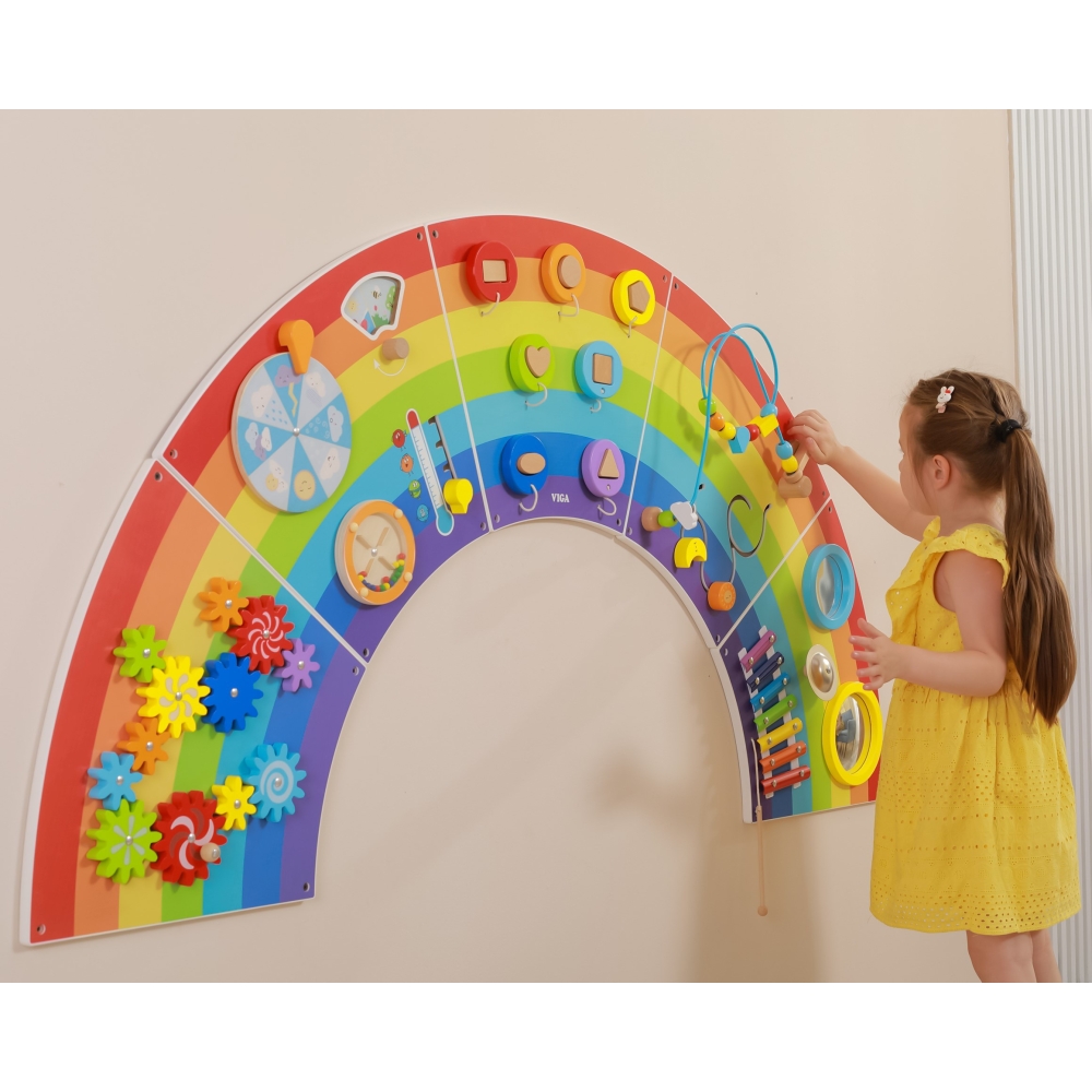 Medinė sensorinė-edukacinė lenta VIGA EDU Rainbow su FSC sertifikatu-Žaislai, Lavinamieji žaislai, Veiklos centrai-e-vaikas